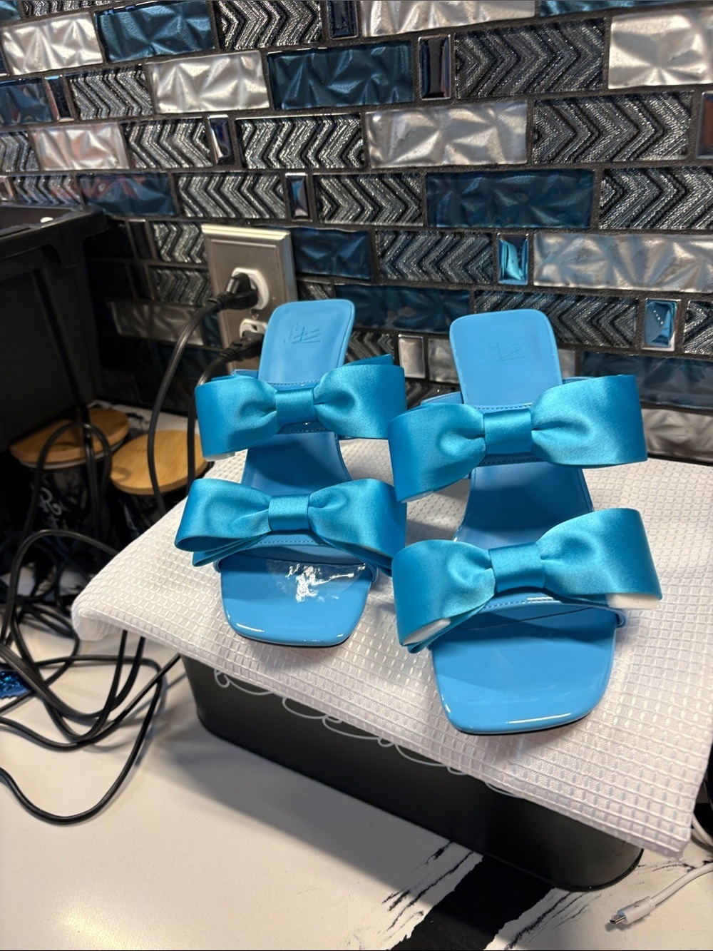 Zara Blue Satin Bow Heeled Sandals